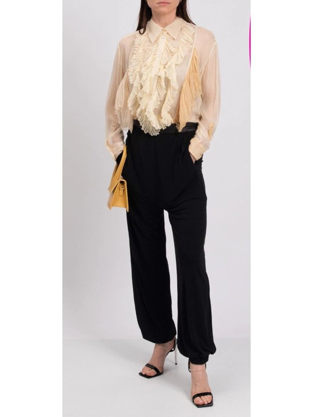 $890 Rosetta Getty Slinky Harem pants faux leather waist gathered ankle womens S